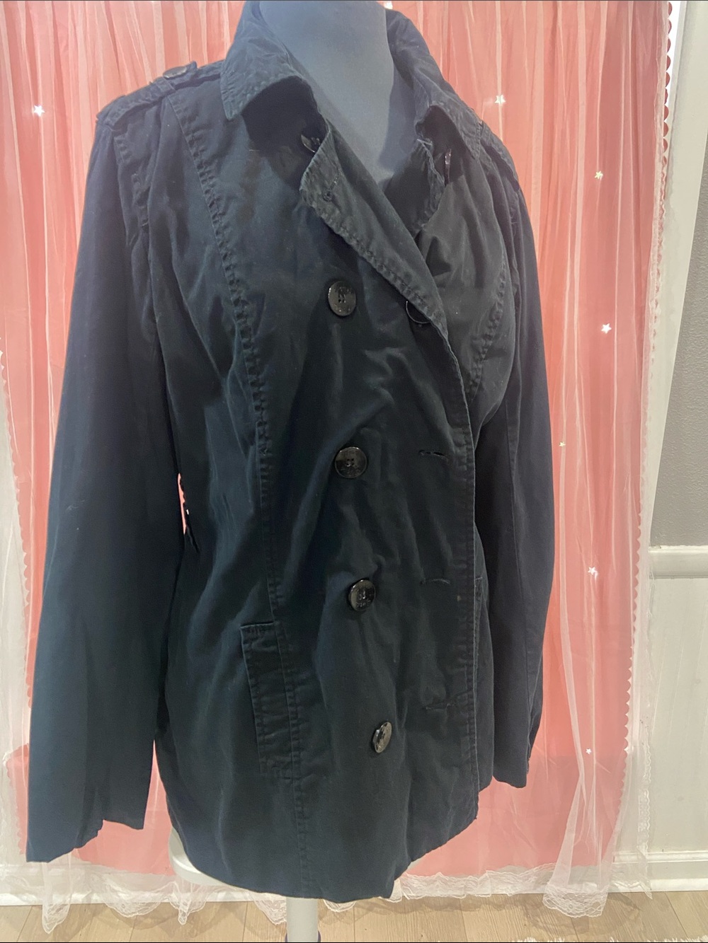 Guess Black Double-Breasted Pea Coat size XL